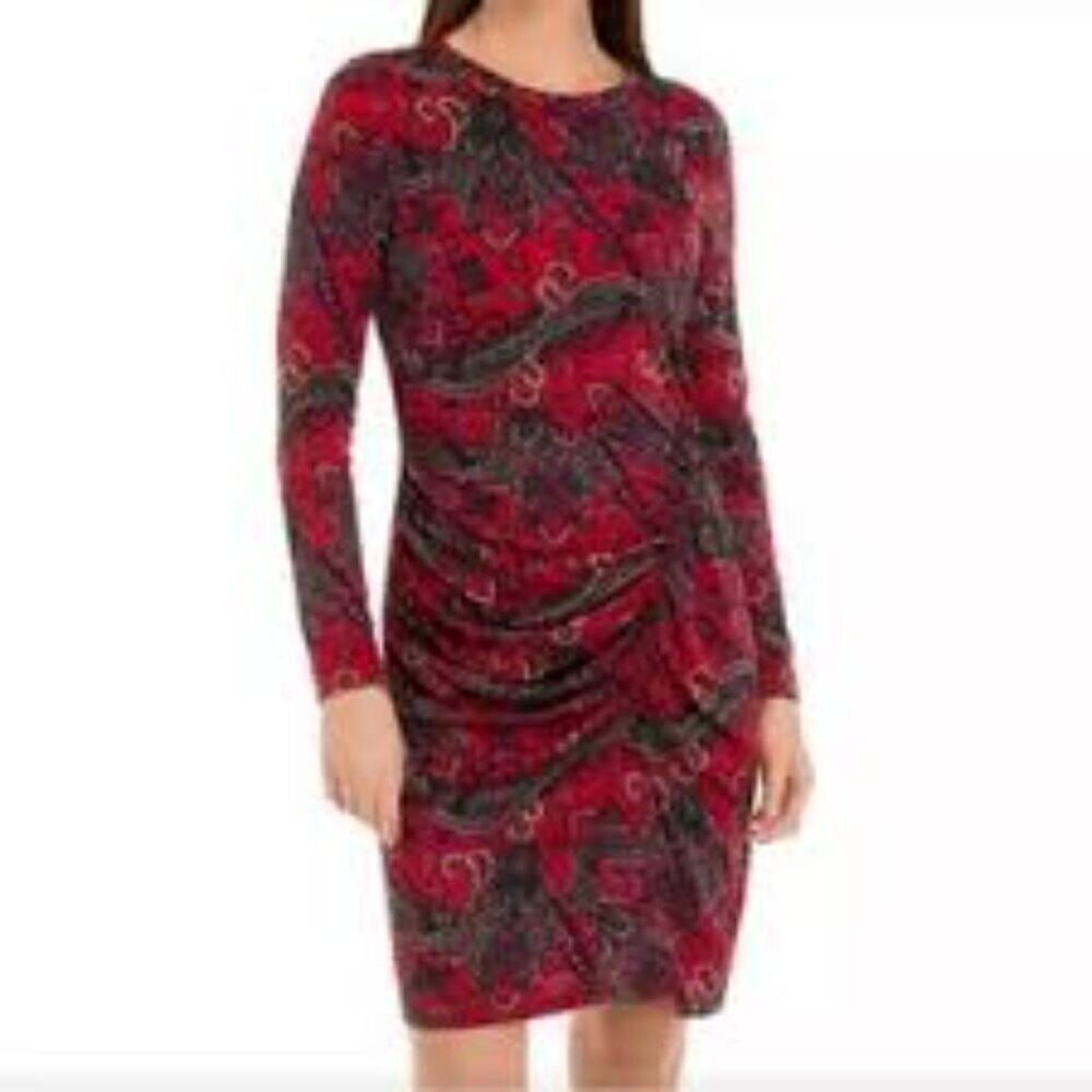 NWT $145 Lauren Ralph Lauren 12/LARGE Paisley Long Sleeve Jersey Dress